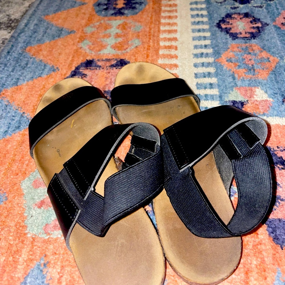 Well worn cork sandals